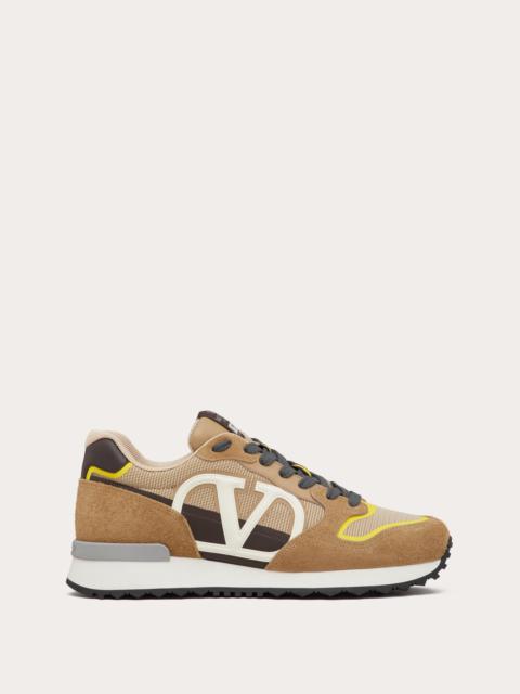 Valentino VLOGO PACE LOW-TOP SNEAKER IN SPLIT LEATHER, FABRIC AND CALF LEATHER