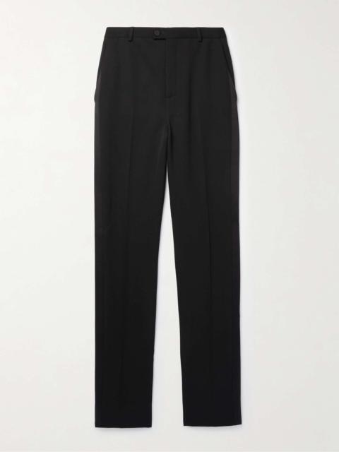 SAINT LAURENT Tapered Silk-Trimmed Grain de Poudre Wool Trousers