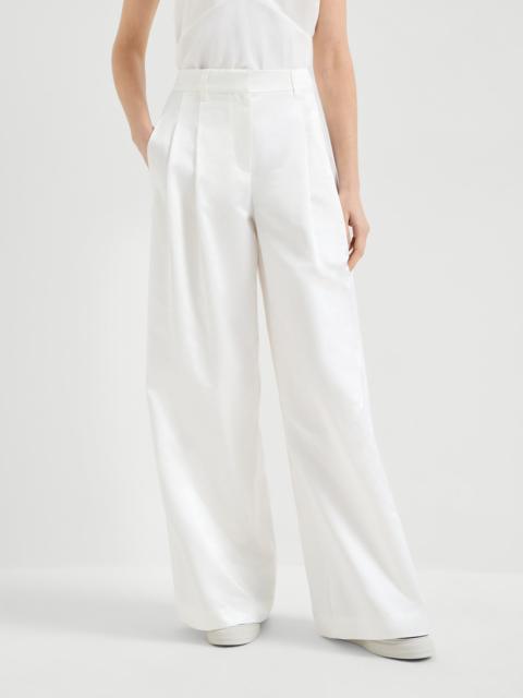 Brunello Cucinelli Cotton and silk satin loose pleated trousers with monili