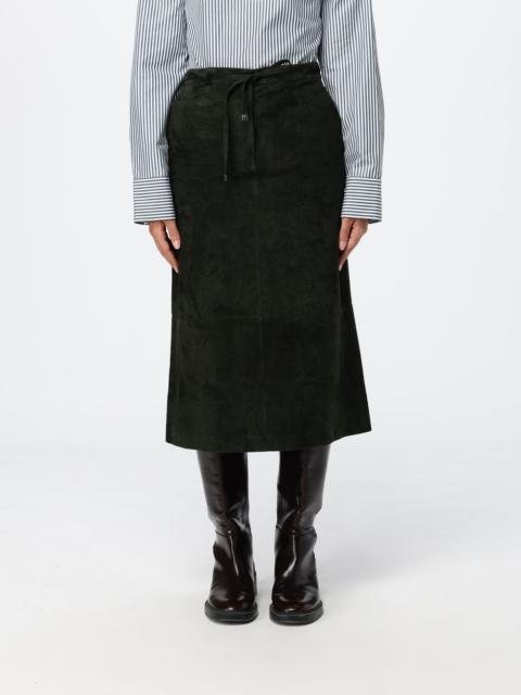 'S Max Mara 'S Max Mara A-Line Midi Skirt in Suede Leather with Drawstring Waist