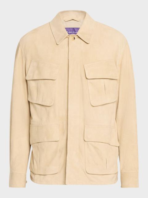 Ralph Lauren Men's Suede Utility Flap-Pocket Overshirt