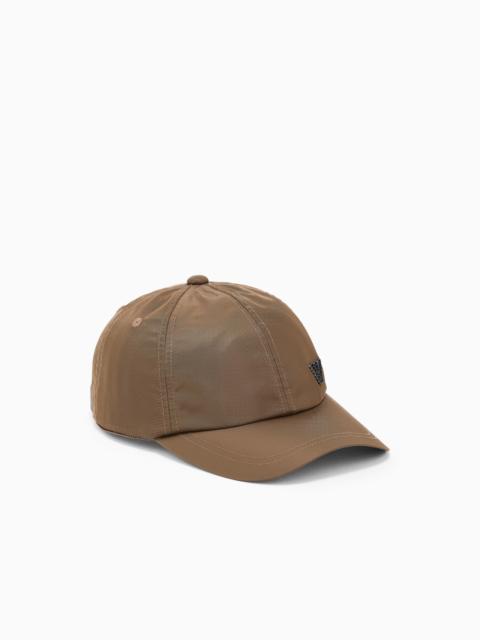 EMPORIO ARMANI NYLON CAP WITH A METAL LOGO PLATE AND AN ADJUSTABLE BACK