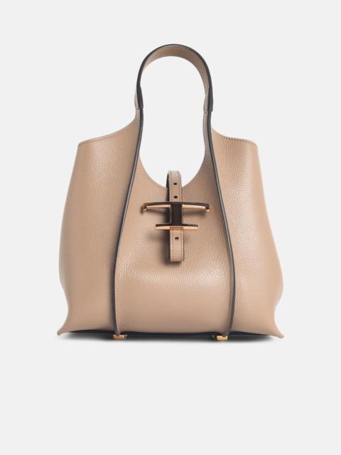 Tod's T TIMELESS MINI SHOPPING BAG IN BEIGE LEATHER