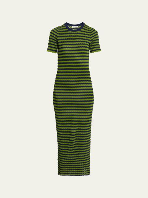 ZANKOV Striped Popcorn Knit Short-Sleeve Maxi Dress