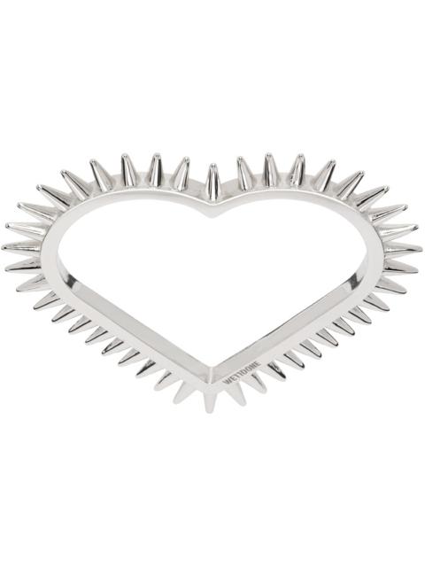 We11done Silver Spike Heart Double Ring