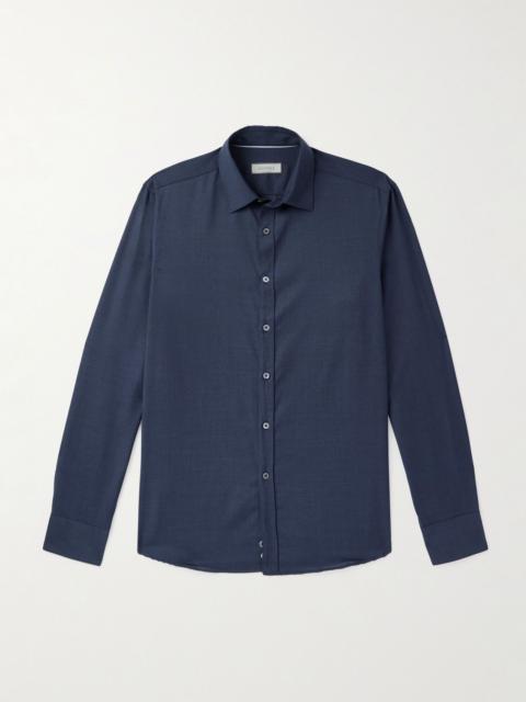 Canali Impeccabile Cutaway-Collar Wool-Poplin Shirt Blue