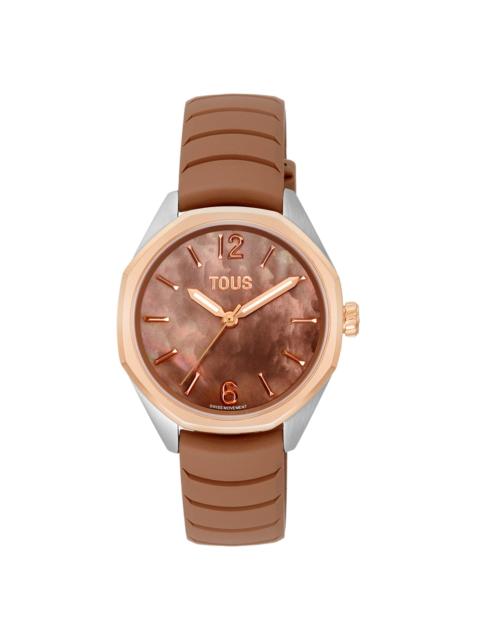 TOUS Analog watch with Swiss movement, mother-of-pearl face and mocha-colored rubber strap TOUS Now Lady