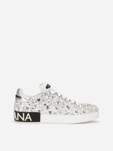 Calfskin nappa Portofino sneakers with all-over embroidery