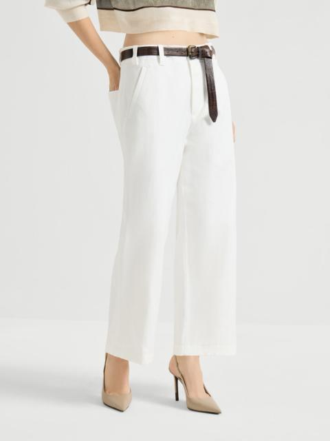 Cotton and linen gabardine cropped chino trousers