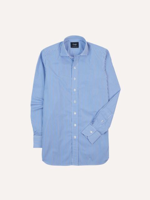 Drake's Dark Blue and White Bengal Stripe Spread Collar Cotton Poplin Shirt