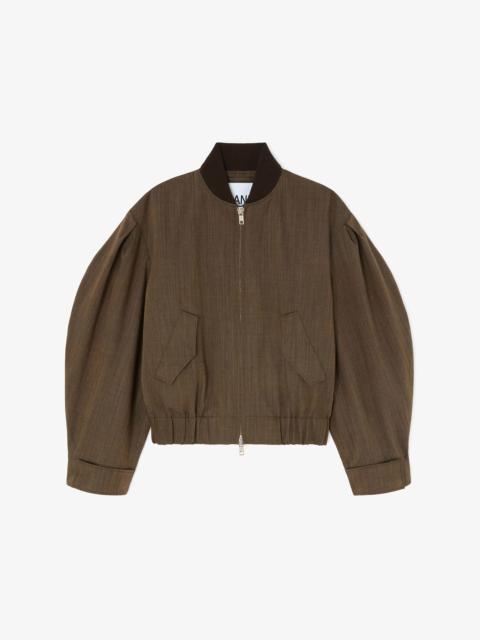 GANNI BOMBER IN BROWN WOOL MELANGE