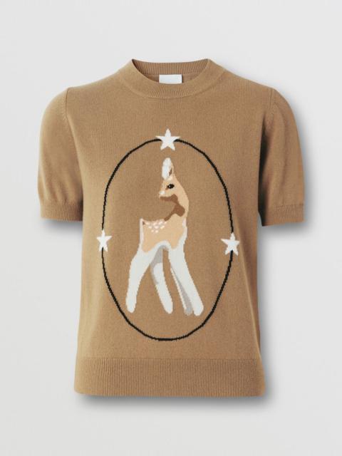 Burberry Deer Graphic Intarsia Wool Cashmere Blend Top