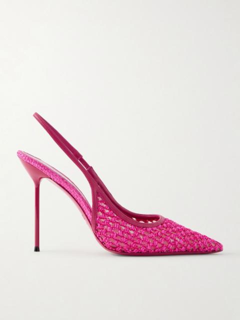 PARIS TEXAS Lidia 105 leather-trimmed straw slingback pumps Fuchsia