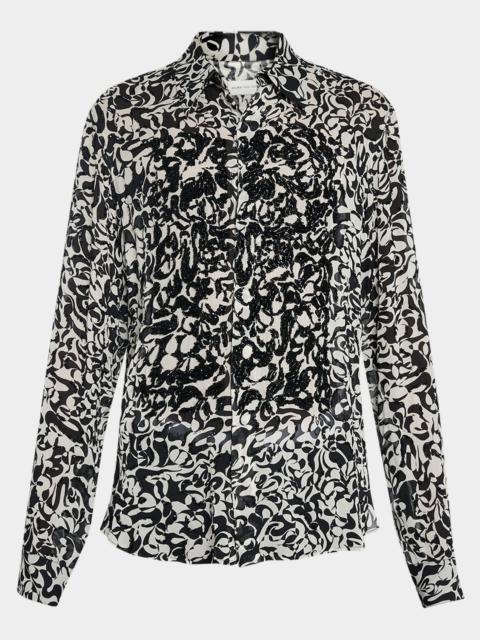 Dries Van Noten Men's Carvies Viscose Geometric Beaded Button-Down Shirt
