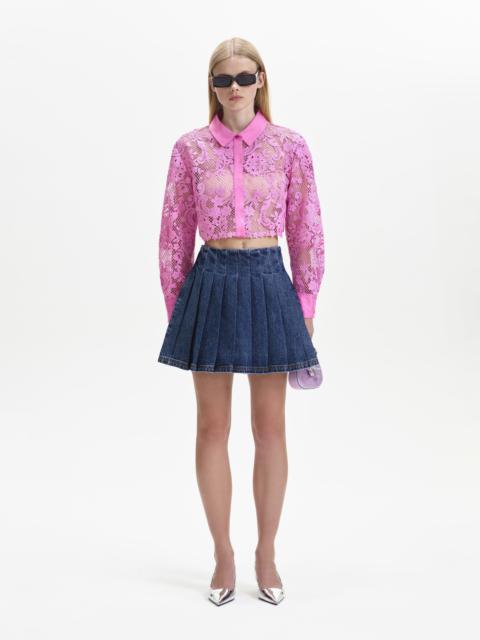 self-portrait Pink Lace Cropped Shirt