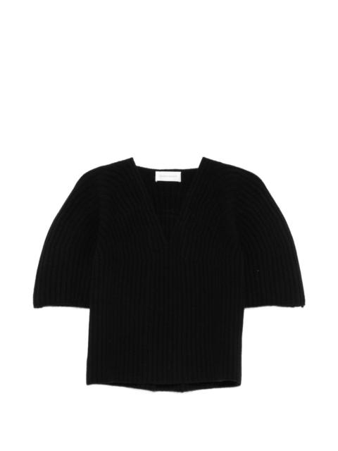 christian wijnants ribbed-knit V-neck short sleeve sweater