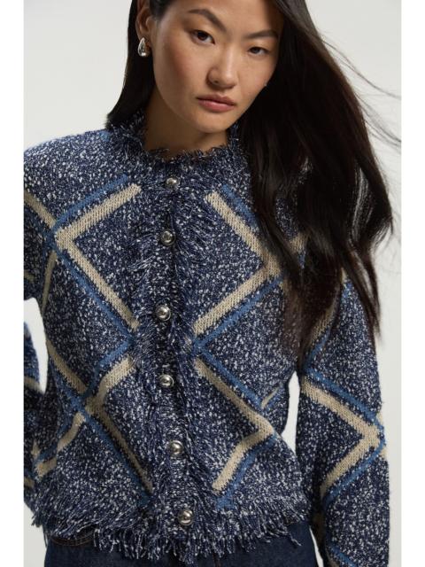 KAREN MILLEN Tweed Yarn Fringe Detail Knitted Cardi
