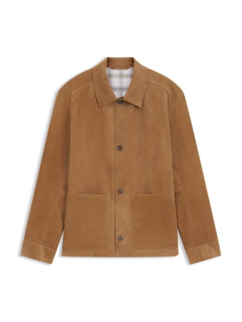 BOSS BUTTON-UP SUEDE JACKET WITH CHECKERED LINING