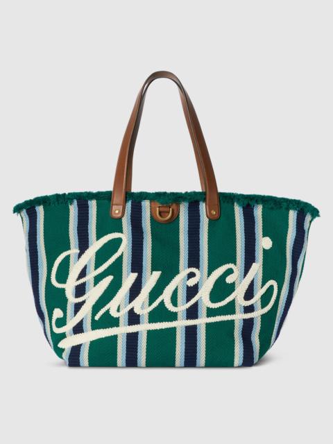 GUCCI Large embroidered canvas tote bag