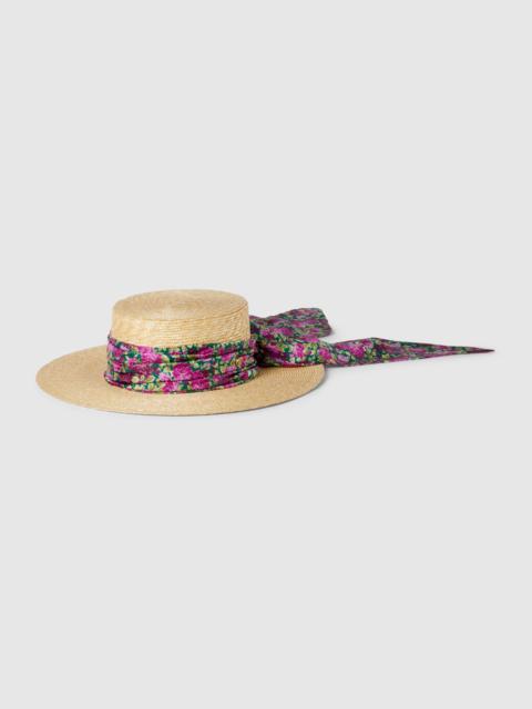 Straw wide brim hat with ribbon