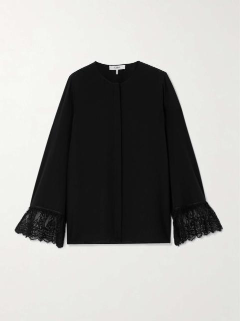 Lace-trimmed silk crepe de chine shirt