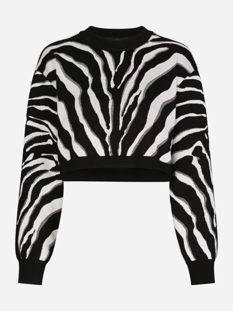 Cropped silk jacquard sweater with zebra design