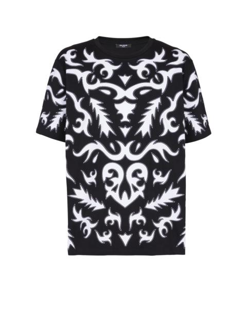 Oversized T-shirt with laser-cut Baroque print