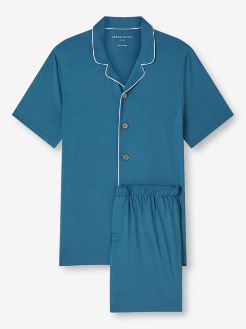 Derek Rose Men's Short Pajamas Basel Micro Modal Stretch Ocean