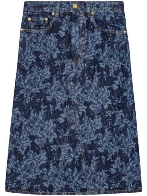 GANNI floral-print denim skirt