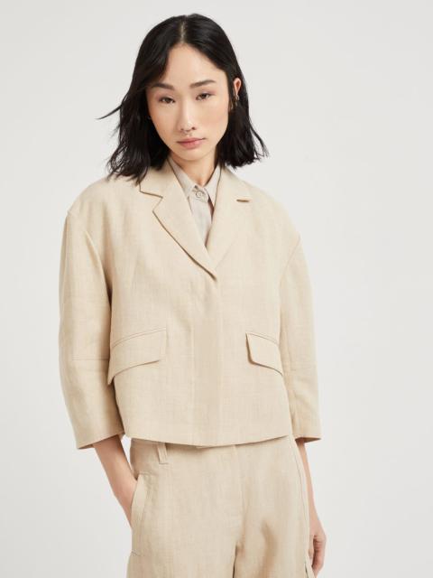 Brunello Cucinelli Linen panama cropped blazer with monili