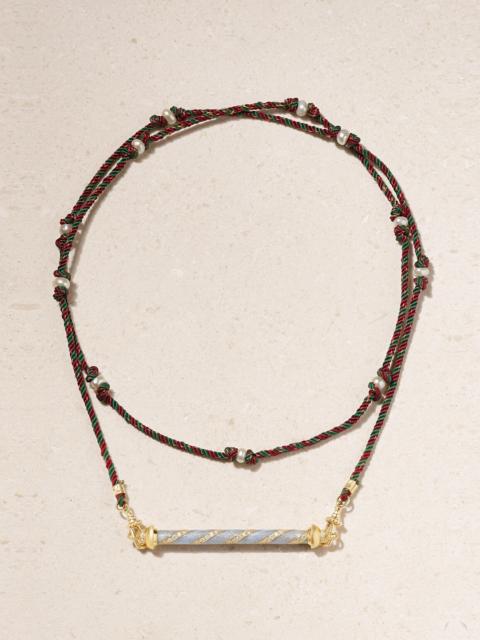 MARIE LICHTENBERG Candy Cane 18-karat Gold, Cord, Pearl And Diamond Necklace