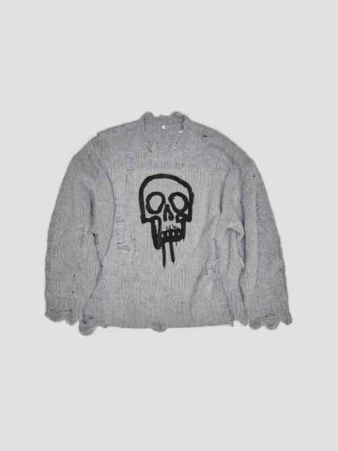 R13 SKULL DRIP SWEATER - HEATHER GREY