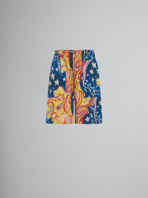 MARNI X NO VACANCY INN - POPLIN SHORTS WITH GALACTIC PARADISE PRINT.