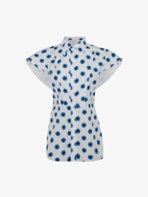 Alexander McQueen Women's Iris Cap Sleeve Shirt in White/galactic Blue