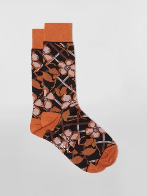 Marni BLACK FLORAL COTTON AND NYLON JACQUARD SOCK