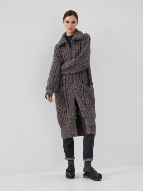 Brunello Cucinelli Dazzling Irish Cables long cardigan in cashmere Feather yarn