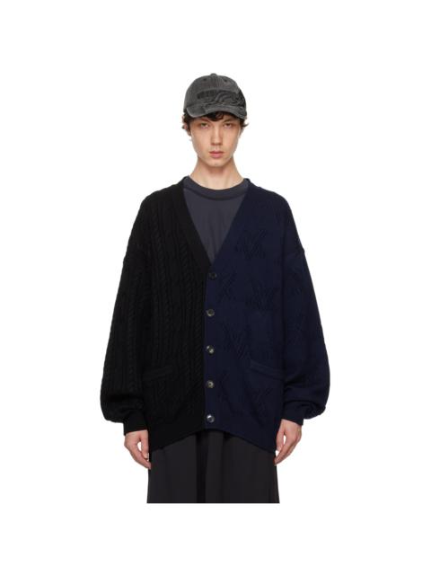 VETEMENTS Black & Navy Split Deconstructed Cardigan