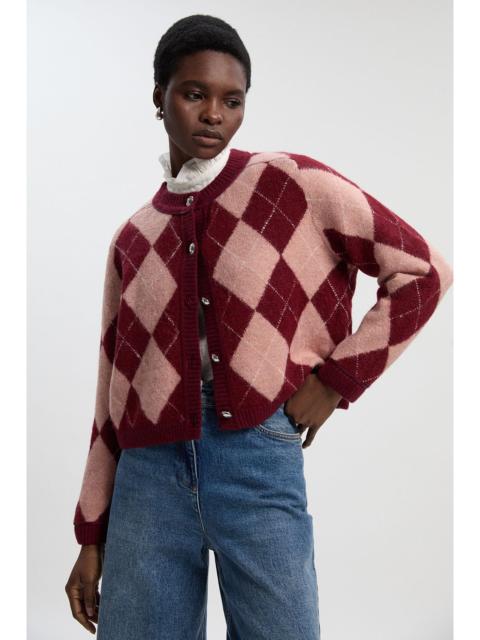 KAREN MILLEN Argyle Alpaca Blend Knitted Cardigan