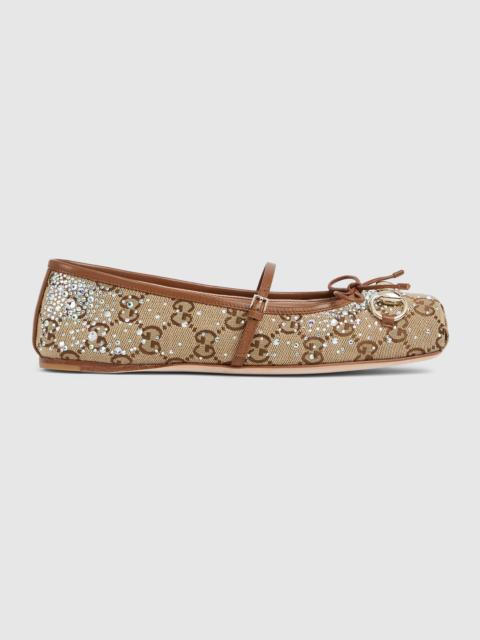 GUCCI Women's GG crystal Gucci Horsebit ballet flat