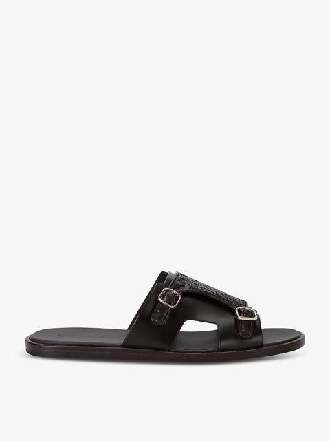 Woven-overlay buckled leather sandals