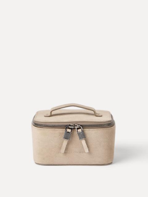 Brunello Cucinelli Suede jewelry box with shiny zipper pull