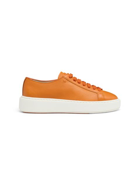 Santoni Women's orange tumbled leather sneaker