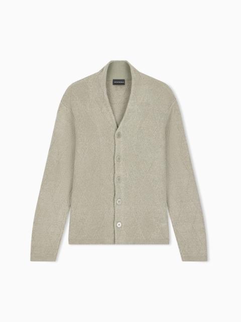 EMPORIO ARMANI CARDIGAN IN A VIRGIN WOOL-BLEND WITH FANCY RIB DETAILS