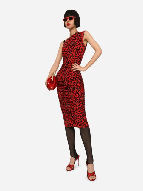 One-shoulder leopard-print jersey dress