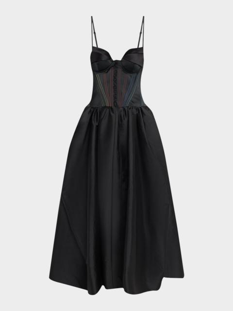 CHRISTOPHER JOHN ROGERS Peel-Bust Lace-Up Corset Gown