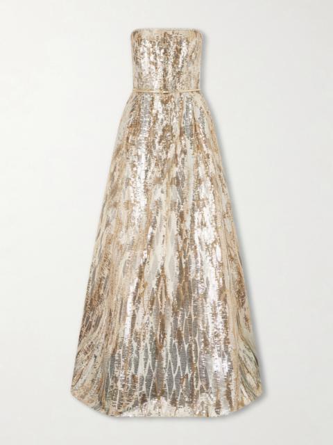 ELIE SAAB Strapless Belted Sequin-embellished Tulle Gown