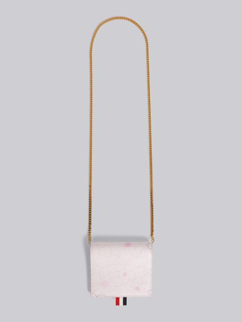 Thom Browne Light Pink 3d Floral Print Pebble Grain Leather Card Holder With Chain Strap
