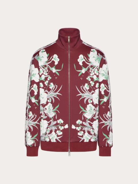 Valentino ZIP-UP JERSEY SWEATSHIRT WITH HIGH NECK AND STREET FLOWERS TULIPOP PRINT