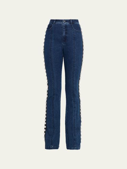 Cinq à Sept Pearl-Embellished Slim Flare Jeans