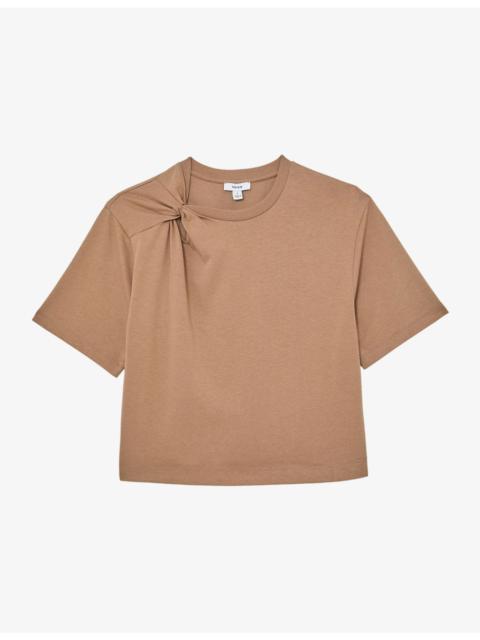 REISS Esme Twist-Shoulder Cotton T-Shirt